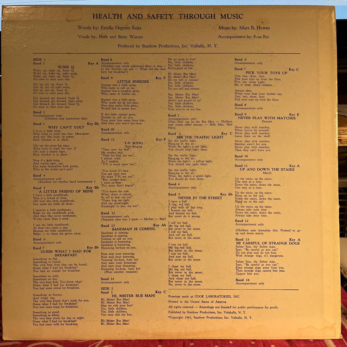 Herb & Betty Warner - Health & Safety Through Music | Near Mint (NM) Excellent (EX)-