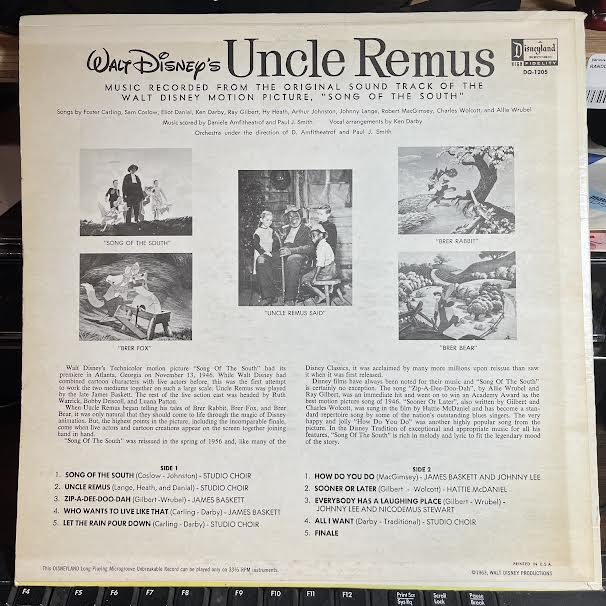 Various - All The Songs From Walt Disney's Uncle Remus (VINYL) | Near Mint- (NM-)-