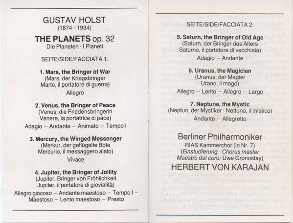 Gustav Holst The Planets Cass Near Mint (NM or M-) Near Mint (NM or M-)-
