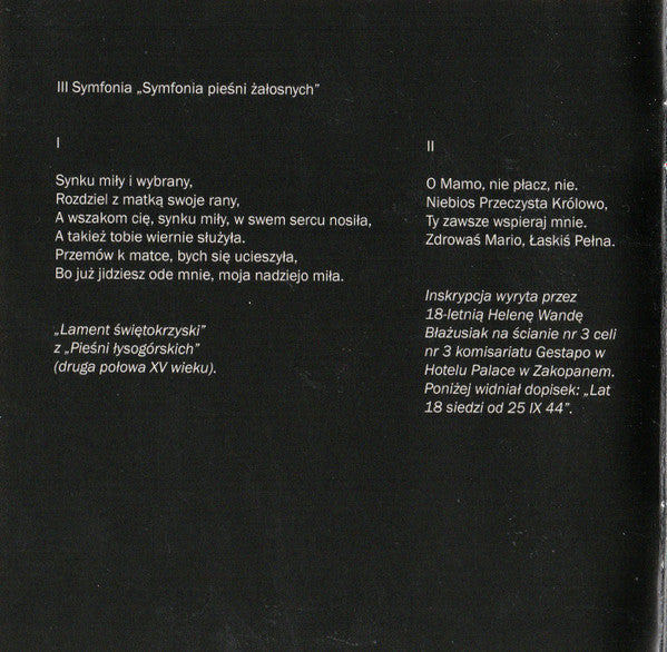 Henryk Górecki - Symphony No. 3 (Symphony Of Sorrowful Songs) Op. 36 (CD) | Mint (M) Mint (M)-