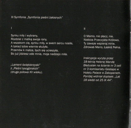 Henryk Górecki - Symphony No. 3 (Symphony Of Sorrowful Songs) Op. 36 (CD) | Mint (M) Mint (M)-