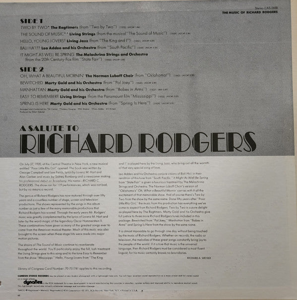 Various - The Music Of Richard Rodgers | Mint (M) Near Mint (NM)-