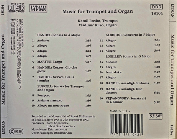 Kamil Roško - Music For Trumpet And Organ *CD/SEALED* | Mint (M) Mint (M)-