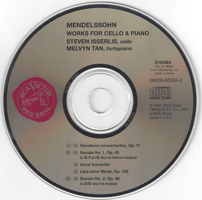 Felix Mendelssohn-Bartholdy - Works For Cello And Piano, Complete (CD) | Excellent+ (EX+) Near Mint (NM)-