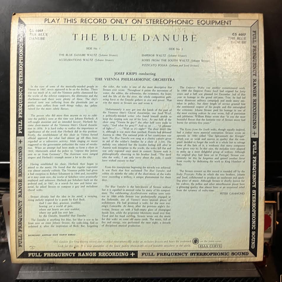 Josef Krips - The Blue Danube (VINYL) | Excellent+ (EX+) Very Good Plus (VG+)-