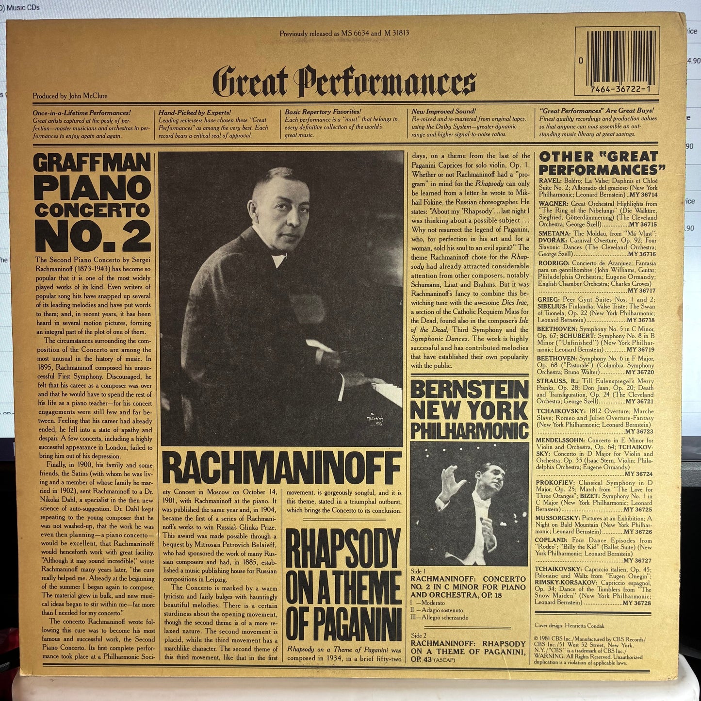 Sergei Rachmaninoff - Piano Concerto No. 2 / Rhapsody On A Theme Of Paganini (VINYL) |-