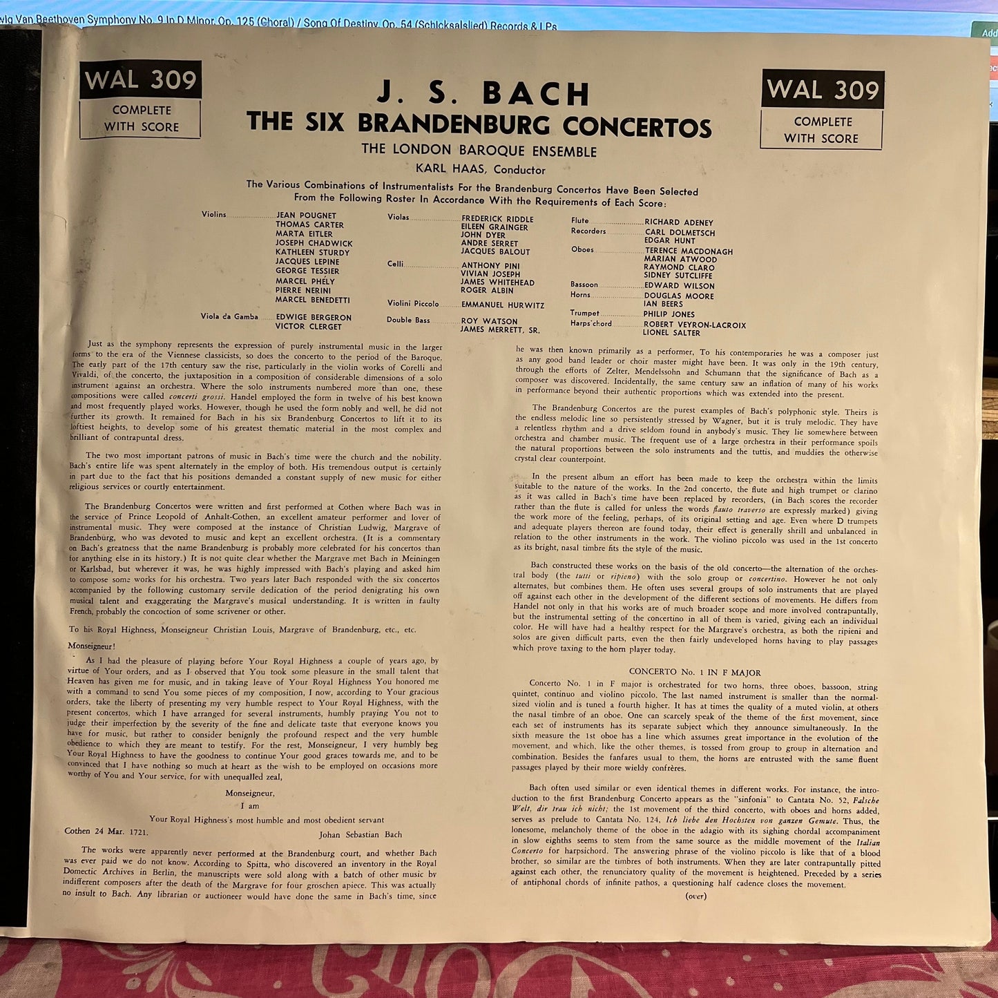London Baroque Ensemble - The Six Brandenburg Concertos | Excellent (EX) Very Good Plus (VG+)-