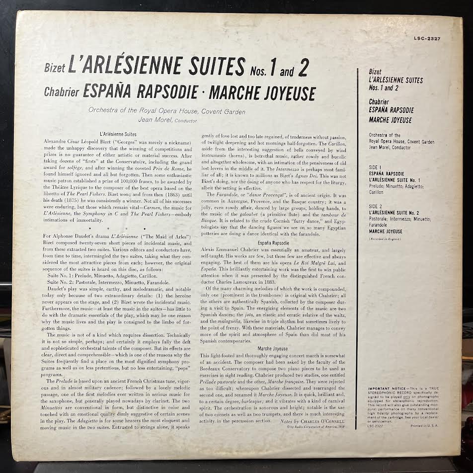 Georges Bizet - L'Arlésienne Suites 1 And 2 / España Rapsodie / Marche Joyeuse (VINYL) | Excellent+ (EX+) Excellent+ (EX+)-
