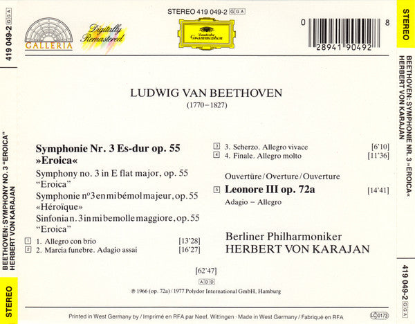 Ludwig van Beethoven - Symphony No. 3 “Eroica” / Overture: “Leonore III” (CD) | Excellent+ (EX+)-