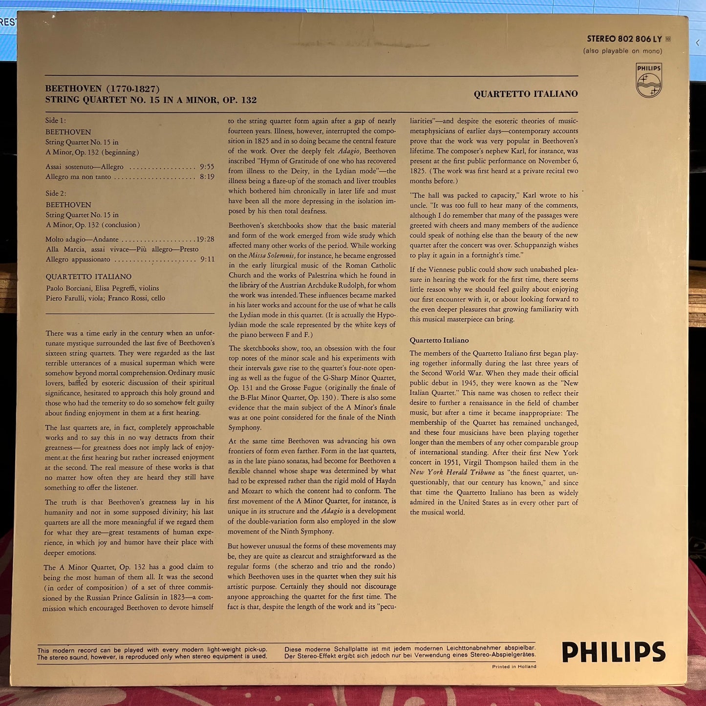 Ludwig van Beethoven - String Quartet In A Minor, Op. 132 *NETHERLANDS* | Excellent (EX) Near Mint (NM)-
