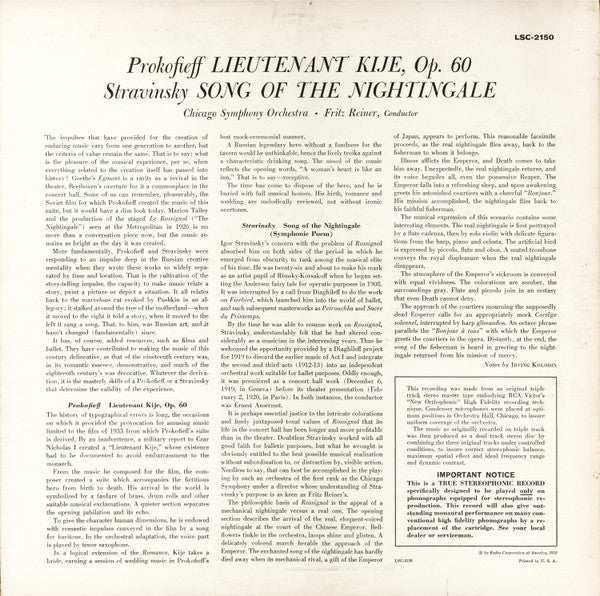 Sergei Prokofiev - Lieutenant Kije / Song Of The Nightingale (VINYL) | Excellent+ (EX+) Excellent+ (EX+)-
