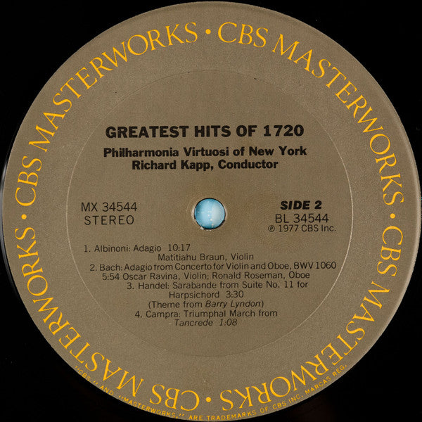 Philharmonia Virtuosi - Greatest Hits Of 1720 *REPRESS* | Very Good Plus (VG+) Excellent (EX)-