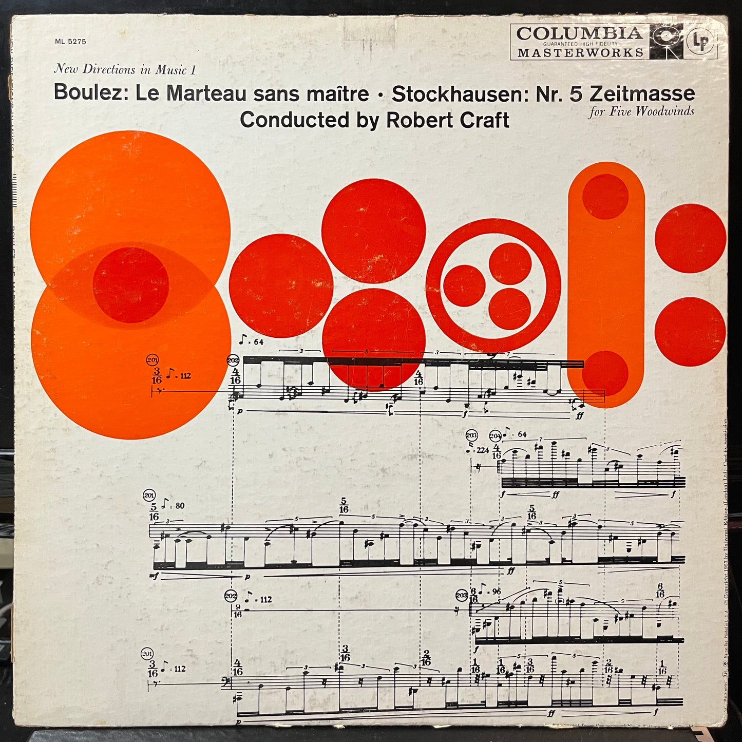 Pierre Boulez / Stockhausen - Robert Craft - Le Marteau Sans Maître / Nr. 5 Zeitmasse For Five Woodwinds (VINYL LP COLUMBIA MASTERWORKS ML 5275 1958) | USED Excellent+ (EX+) Very Good Plus (VG+)-