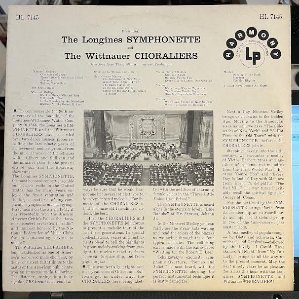 The Longines Symphonette - The Longines Symphonette And The Wittnauer Choraliers Selections (VINYL) | Excellent+ (EX+)-