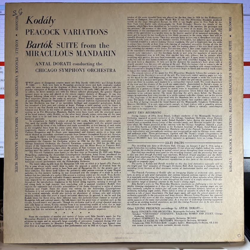 Zoltán Kodály - Peacock Variations / Suite From The Miraculous Mandarin | Excellent+ (EX+) Near Mint (NM)-