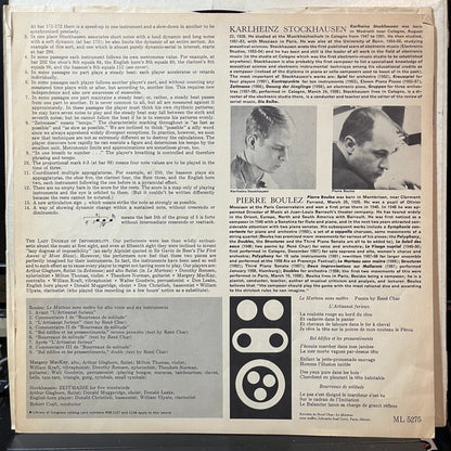 Pierre Boulez / Stockhausen - Robert Craft - Le Marteau Sans Maître / Nr. 5 Zeitmasse For Five Woodwinds (VINYL LP COLUMBIA MASTERWORKS ML 5275 1958) | USED Excellent+ (EX+) Very Good Plus (VG+)-