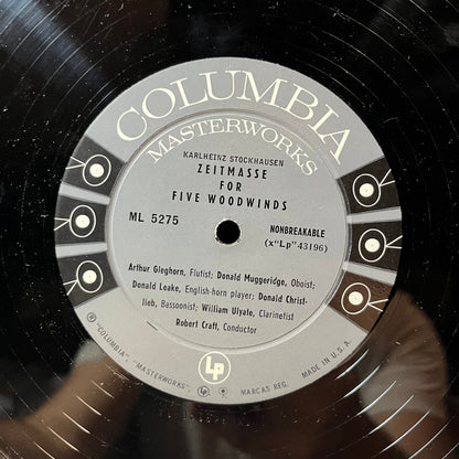 Pierre Boulez / Stockhausen - Robert Craft - Le Marteau Sans Maître / Nr. 5 Zeitmasse For Five Woodwinds (VINYL LP COLUMBIA MASTERWORKS ML 5275 1958) | USED Excellent+ (EX+) Very Good Plus (VG+)-