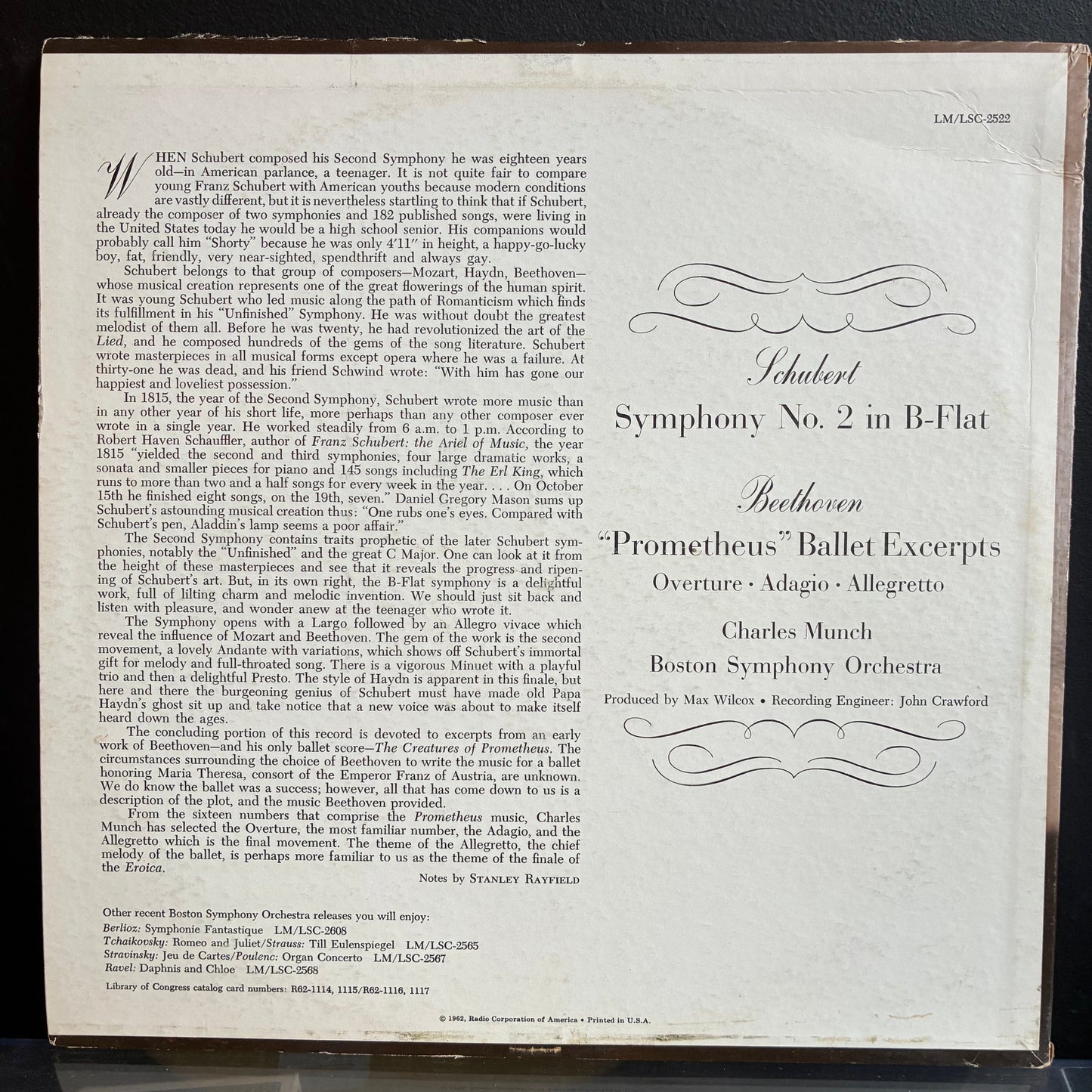 Franz Schubert - Schubert Symphony No. 2 In B-Flat / Beethoven "Prometheus" Ballet Excerpts (VINYL) | Excellent+ (EX+) Very Good Plus (VG+)-