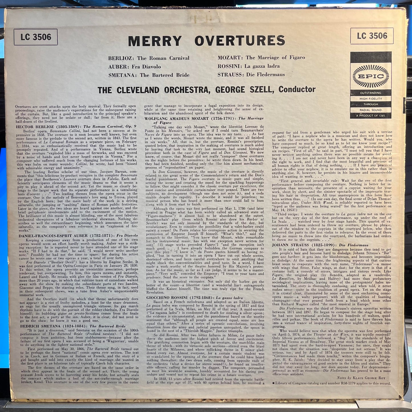 George Szell - Merry Ouvertures *PROMO* | Excellent (EX) Very Good Plus (VG+)-