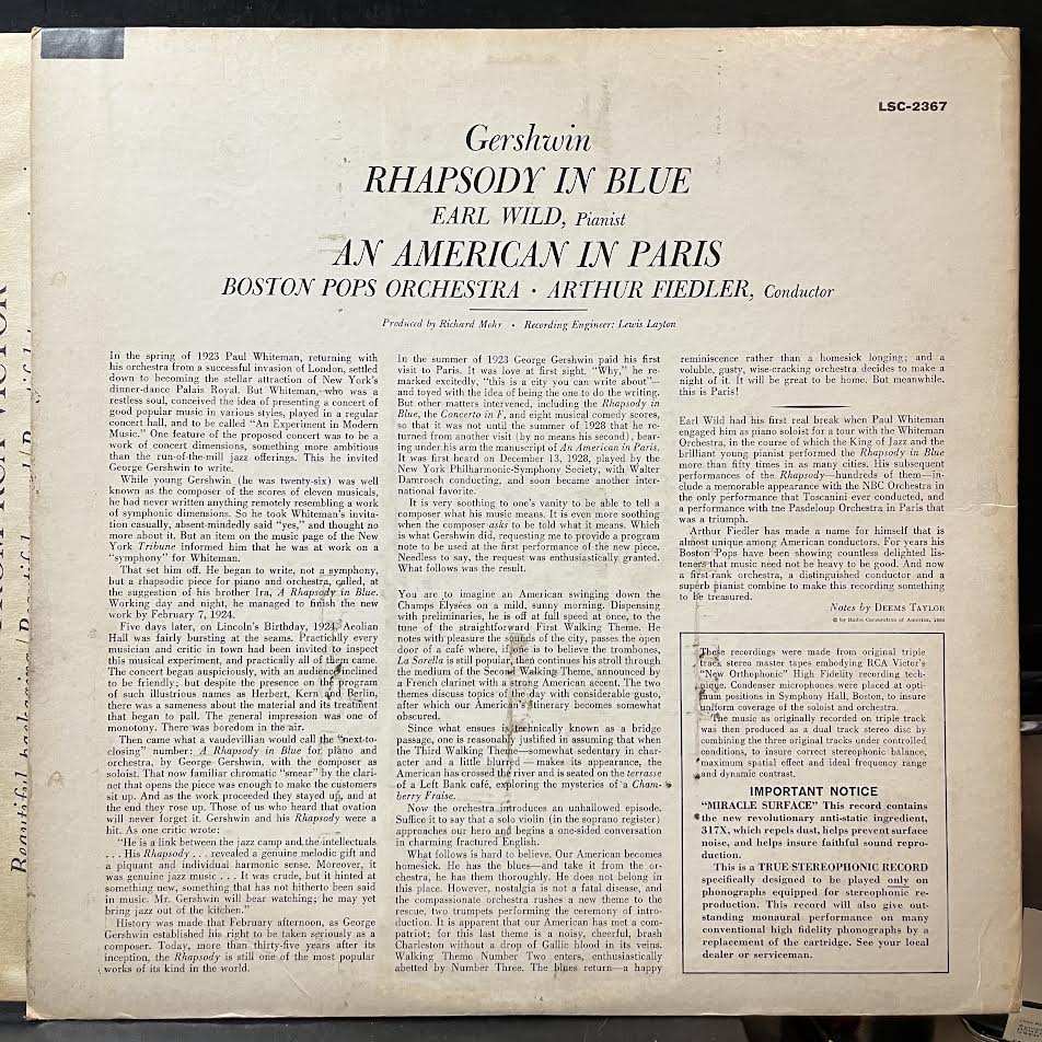 George Gershwin - Rhapsody In Blue / An American In Paris ( VINYL) | Excellent (EX) Excellent+ (EX+)-