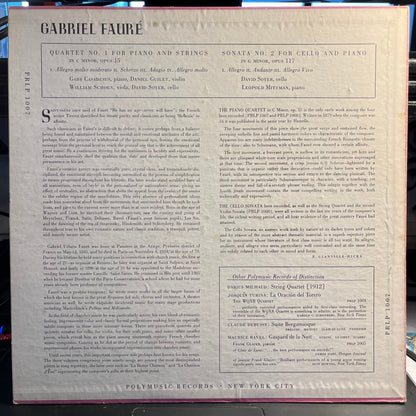 Gabriel Fauré - Quartet No. 1 For Piano And Strings In C Minor, Opus 15 / Sonata No. 2 For Cello And Piano In G Minor, Opus 117 | Excellent (EX) Very Good Plus (VG+)-