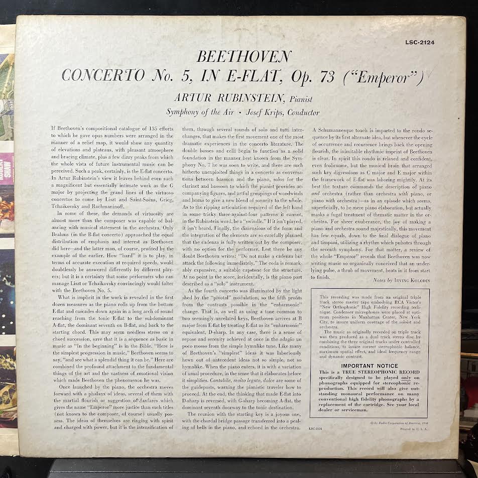 Ludwig Van Beethoven - (Emperor) Concerto No. 5 (VINYL) | Excellent (EX) Excellent+ (EX+)-