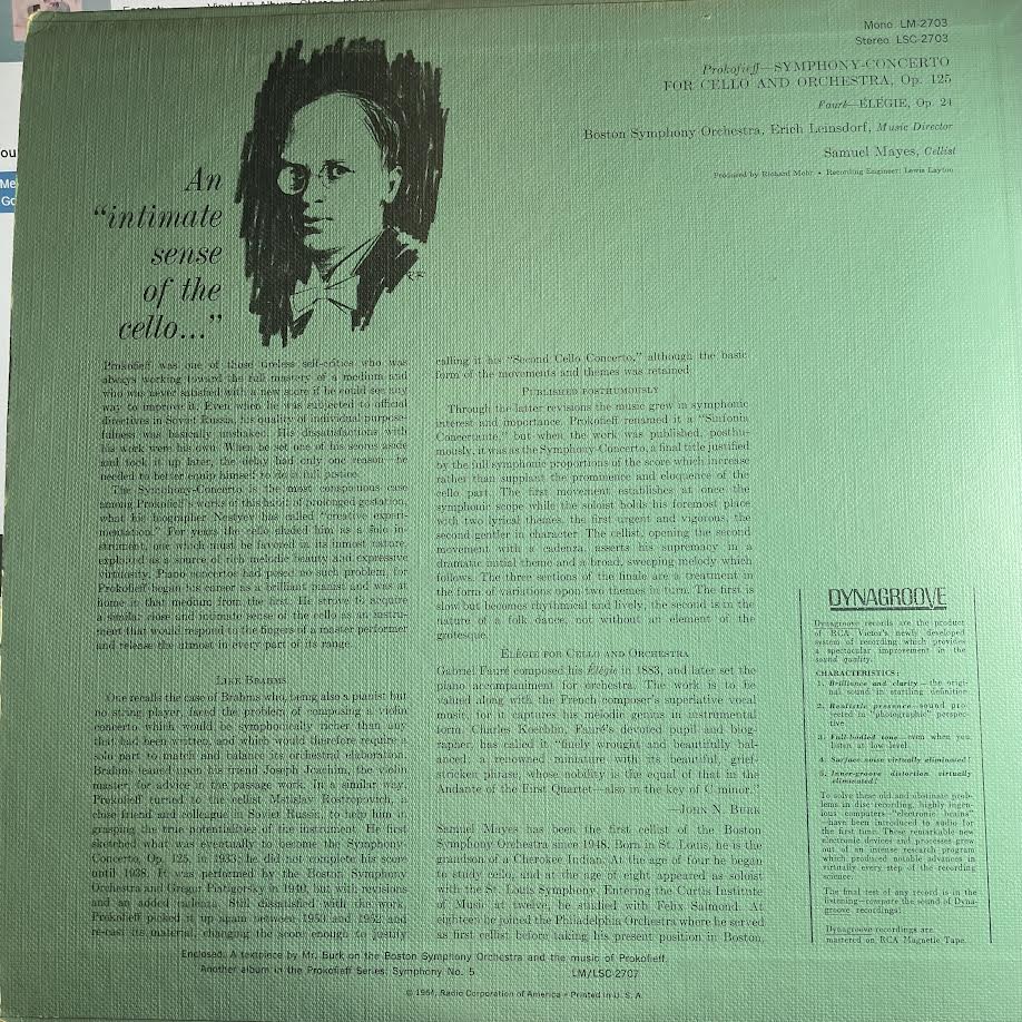 Sergei Prokofiev - Symphony-Concerto For Cello And Orchestra / Élégie (vinyl) | Excellent (EX) Near Mint (NM)-