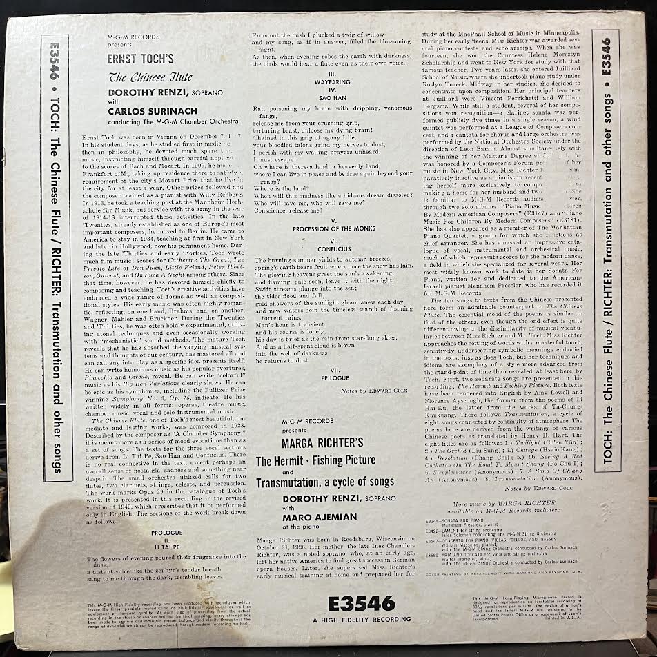 Dorothy Renzi - The Chinese Flute / Transmutation / The Hermit / Fishing Picture (VINYL) | Excellent (EX) Very Good (VG)-