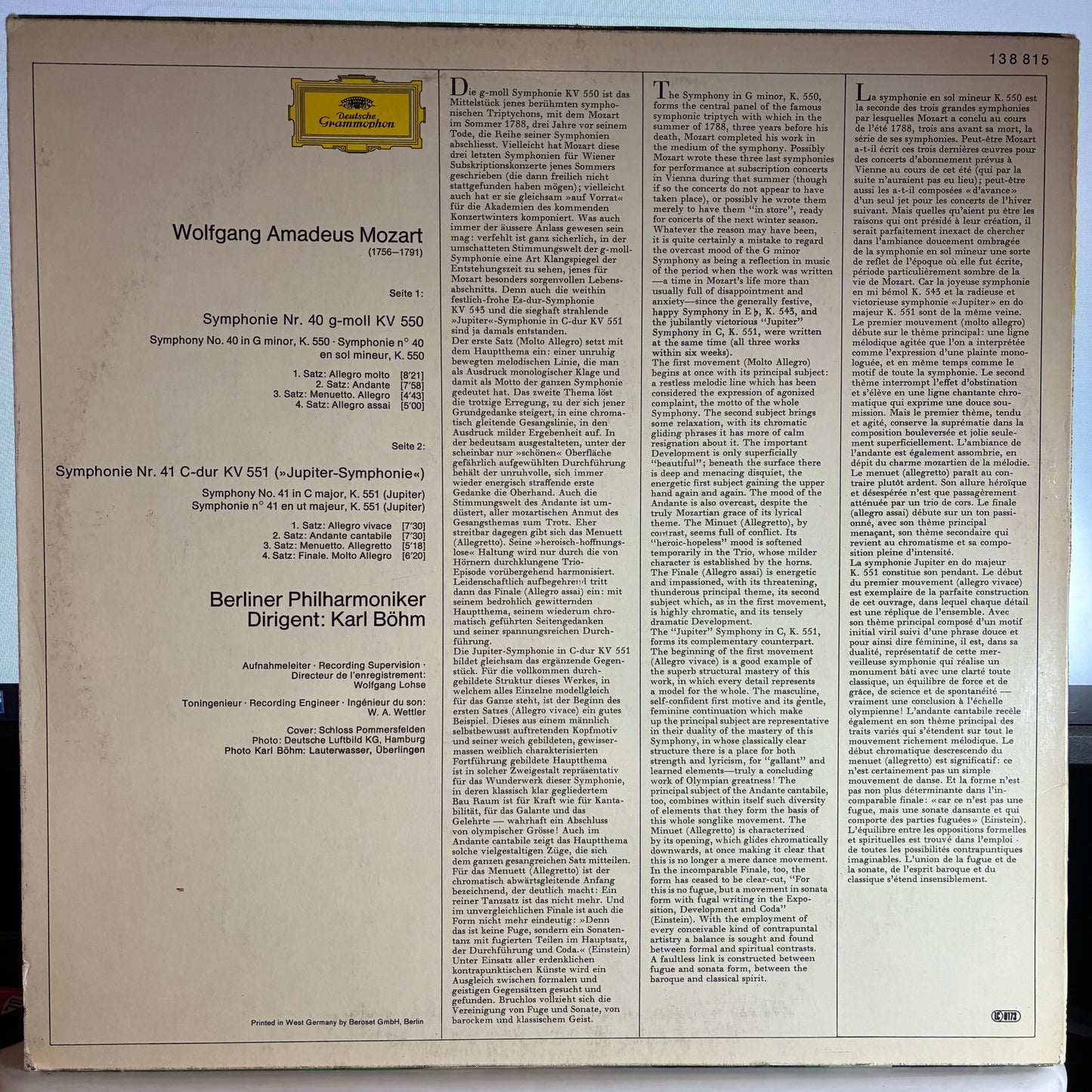 Wolfgang Amadeus Mozart - Symphonien Nr. 40 G-Moll = In G Minor KV 550 / Nr. 41 C-Dur = In C Major KV 551 "Jupiter" (VINYL) | Excellent (EX) Excellent (EX)-