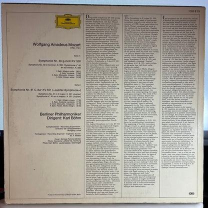 Wolfgang Amadeus Mozart - Symphonien Nr. 40 G-Moll = In G Minor KV 550 / Nr. 41 C-Dur = In C Major KV 551 "Jupiter" (VINYL) | Excellent (EX) Excellent (EX)-