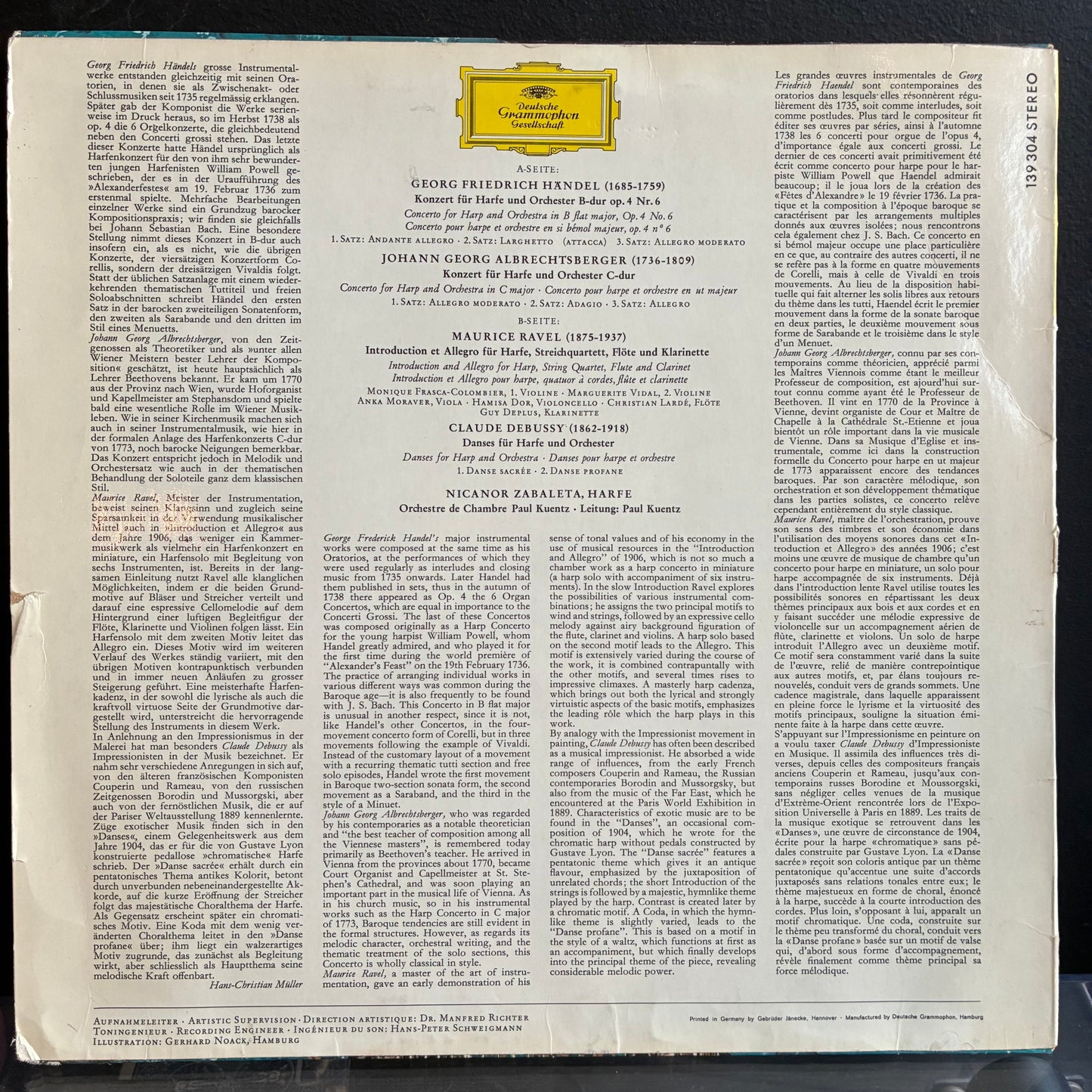 Nicanor Zabaleta - Werke Für Harfe Und Orchester (VINYL) | Excellent (EX) Very Good Plus (VG+)-
