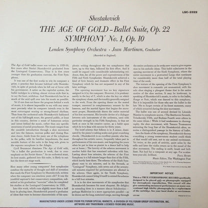 Dmitri Shostakovich - The Age Of Gold Ballet Suite And Symphony No. 1 (VINYL) | Mint (M) Excellent+ (EX+)-