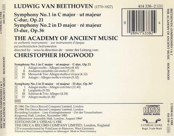 Ludwig Van Beethoven - Symphonies 1 & 2 (CD) | Near Mint (NM) Near Mint (NM)-