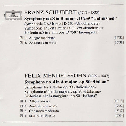 Felix Mendelssohn-Bartholdy - Schubert: Symphony No.8 "Unfinished" / Mendelssohn: Symphony No.4 "Italian" (CD) | Near Mint (NM) Near Mint (NM)-