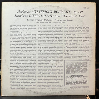 Hovhaness* / Stravinsky* - Chicago Symphony Orches - Mysterious Mountain / Divertimento (From The Fairy's Kiss) (VINYL LP RCA RED SEAL LSC 2251) | Near Mint- (NM-) Excellent (EX)-