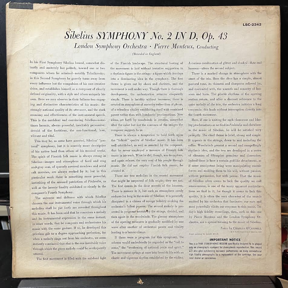 Jean Sibelius - Symphony No. 2 (VINYL) | Near Mint- (NM-) Very Good (VG)-