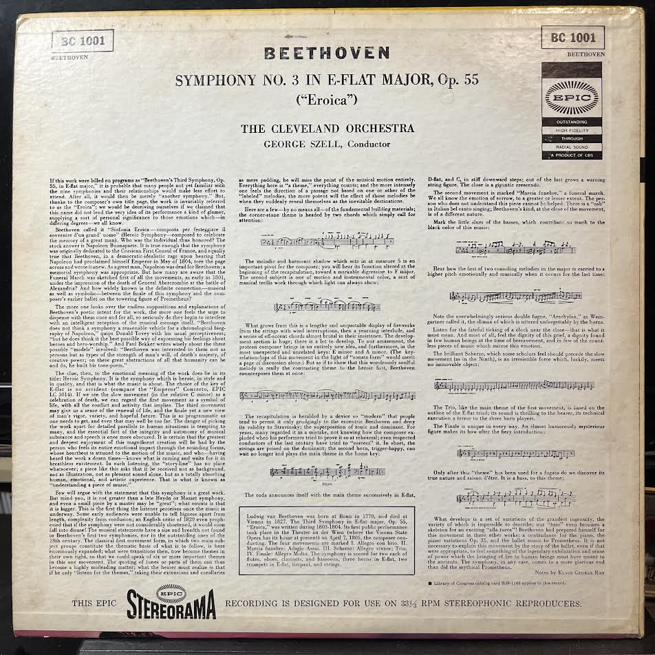 Ludwig van Beethoven - Symphony No. 3 In E-Flat Major, Op. 55 ("Eroica") (VINYL) | Near Mint- (NM-) Excellent+ (EX+)-