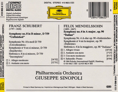 Felix Mendelssohn-Bartholdy - Schubert: Symphony No.8 "Unfinished" / Mendelssohn: Symphony No.4 "Italian" (CD) | Near Mint (NM) Near Mint (NM)-