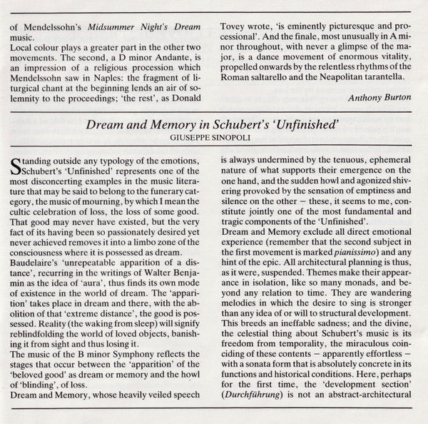 Felix Mendelssohn-Bartholdy - Schubert: Symphony No.8 "Unfinished" / Mendelssohn: Symphony No.4 "Italian" (CD) | Near Mint (NM) Near Mint (NM)-