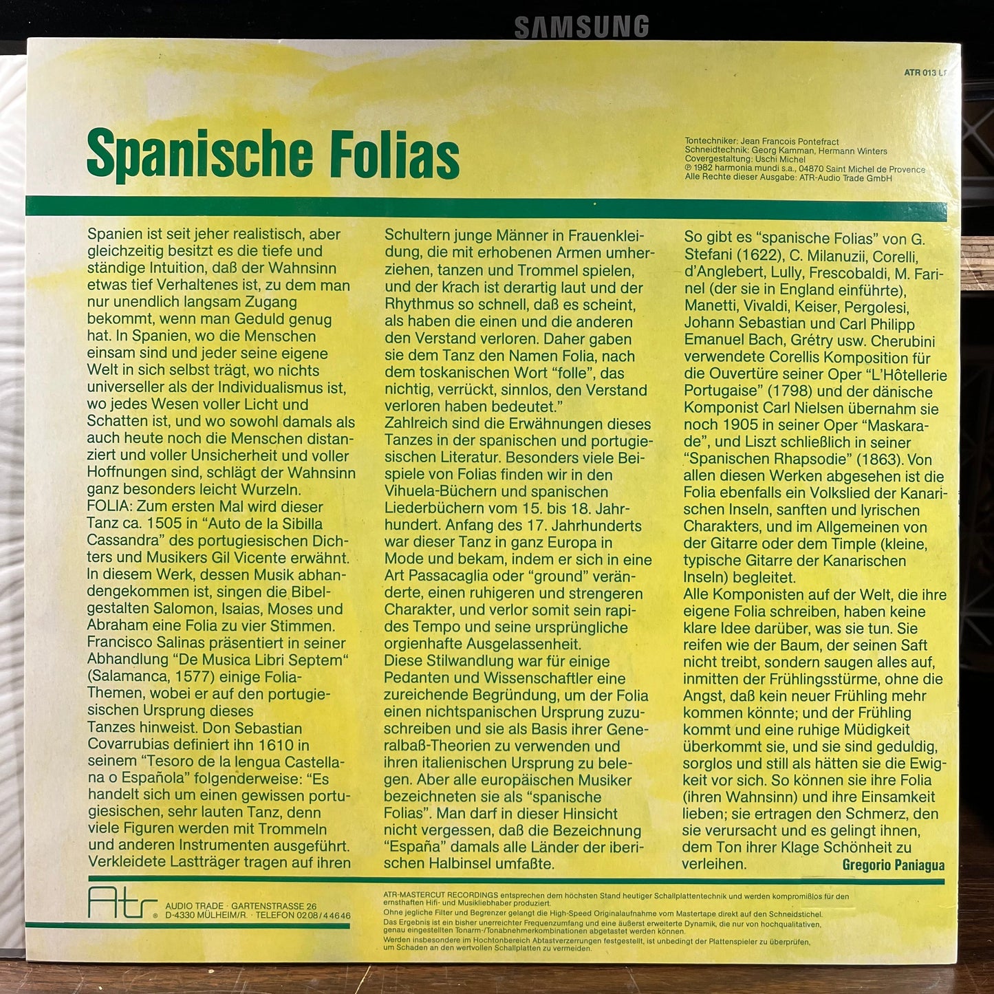 Gregorio Paniagua - La Folia De La Spagna (VINYL) | Near Mint (NM or M-) Near Mint (NM)-