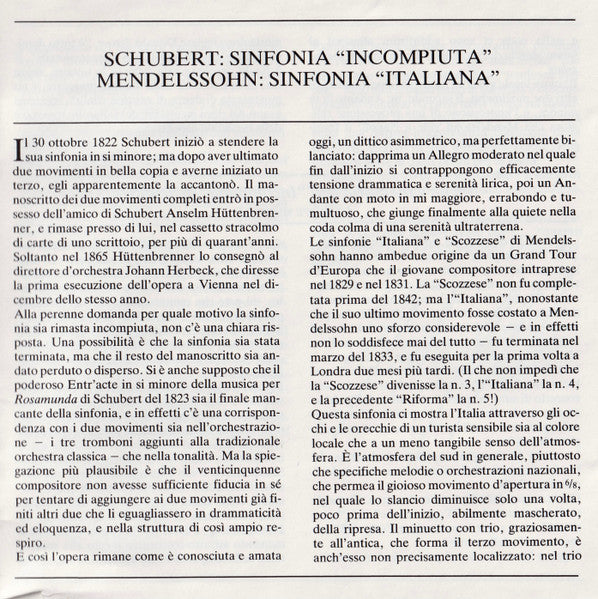 Felix Mendelssohn-Bartholdy - Schubert: Symphony No.8 "Unfinished" / Mendelssohn: Symphony No.4 "Italian" (CD) | Near Mint (NM) Near Mint (NM)-