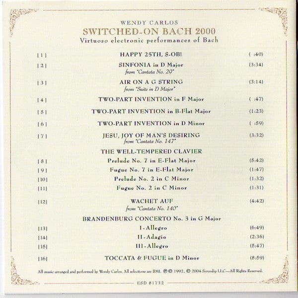 Wendy Carlos - Switched-On Bach 2000 (CD) | Near Mint- (NM-) Excellent+ (EX+)-
