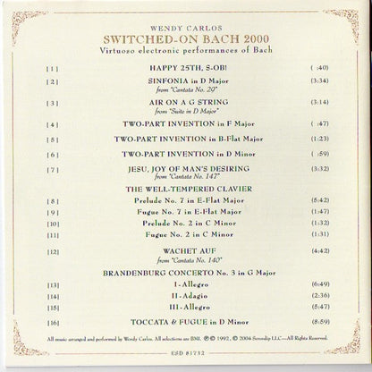 Wendy Carlos - Switched-On Bach 2000 (CD) | Near Mint- (NM-) Excellent+ (EX+)-