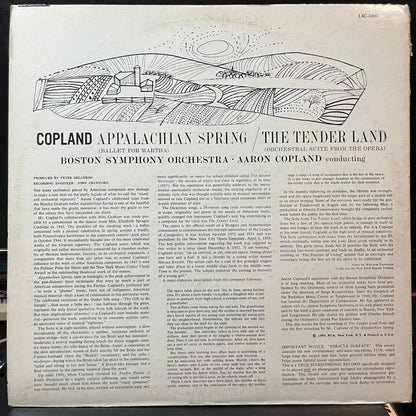 Aaron Copland / Charles Ives - Adlai Stevenson, Th - Appalachian Spring / The Tender Land - Suite (VINYL LP RCA RED SEAL LSC 2401 1976) | Near Mint- (NM-) Excellent (EX)-