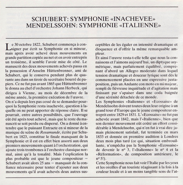 Felix Mendelssohn-Bartholdy - Schubert: Symphony No.8 "Unfinished" / Mendelssohn: Symphony No.4 "Italian" (CD) | Near Mint (NM) Near Mint (NM)-