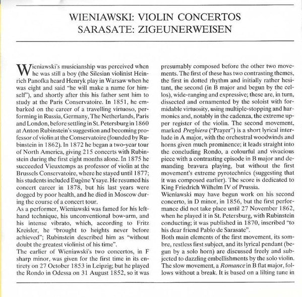 Henryk Wieniawski - Violin Concertos Nos. 1 & 2, Zigeunerweisen (CD) | Near Mint (NM) Near Mint (NM)-