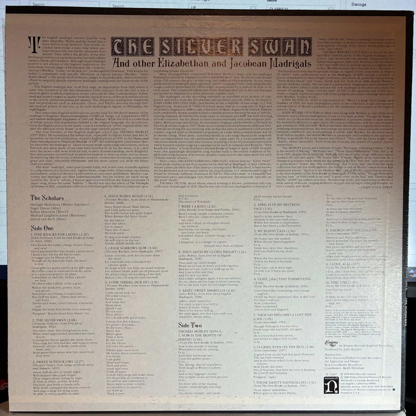 The Scholars (3) - The Silver Swan (And Other Elizabethan And Jacobean Madrigals) (VINYL) | Near Mint (NM or M-)-