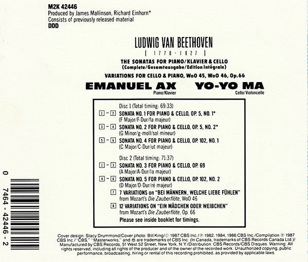 Ludwig van Beethoven - The Sonatas For Piano/Klavier & Cello (2xCD) | Near Mint (NM) Near Mint (NM)-