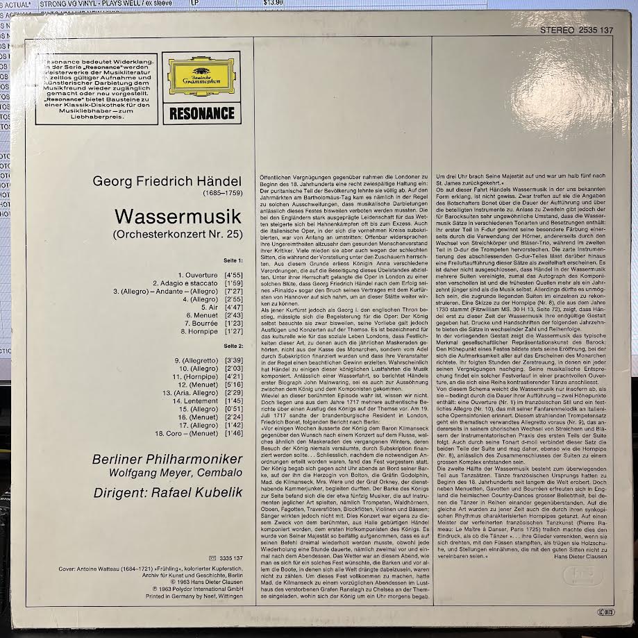Wassermusik (VINYL) | Near Mint (NM) Excellent (EX)-