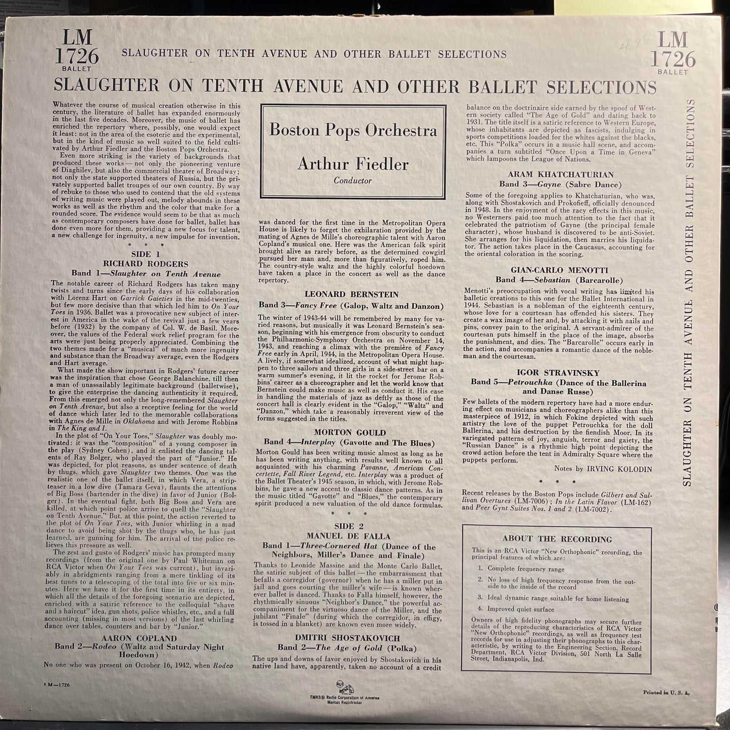 Arthur Fiedler And The Boston Pops Orchestra - Slaughter On 10th Ave. [Complete] | Near Mint (NM) Excellent (EX)-